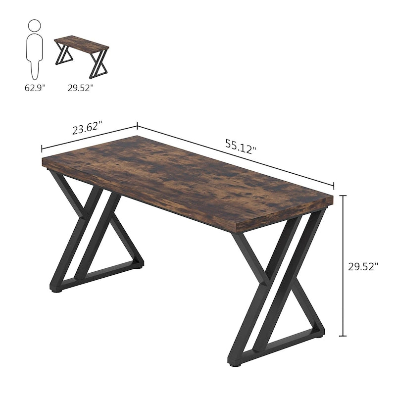55" Industrial Computer Desk with Z-Shape Metal Legs and MDF Top, Multi-Color