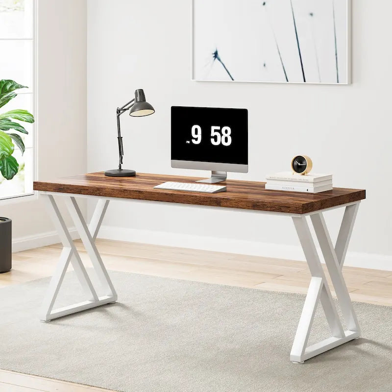 55" Industrial Computer Desk with Z-Shape Metal Legs and MDF Top, Multi-Color