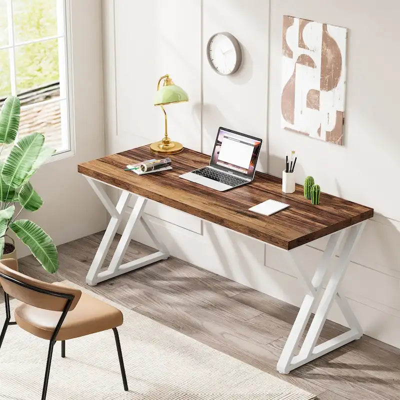55" Industrial Computer Desk with Z-Shape Metal Legs and MDF Top, Multi-Color