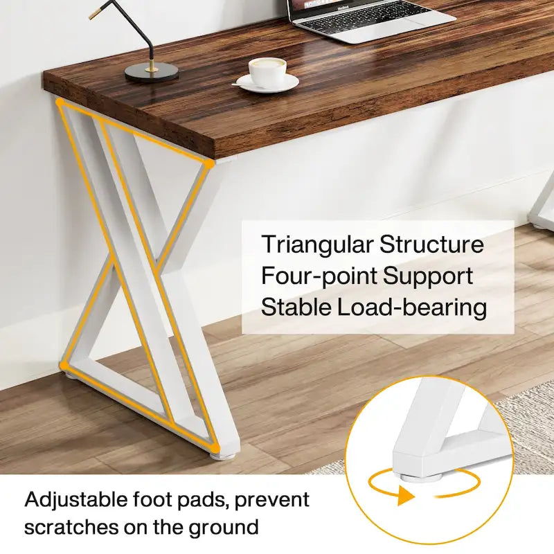 55" Industrial Computer Desk with Z-Shape Metal Legs and MDF Top, Multi-Color