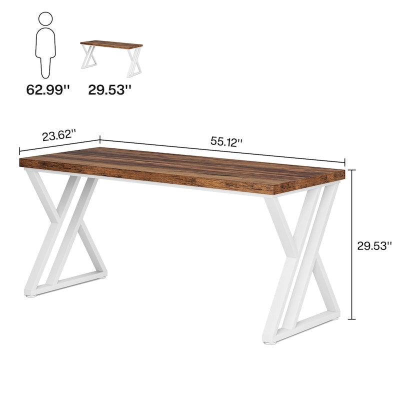 55" Industrial Computer Desk with Z-Shape Metal Legs and MDF Top, Multi-Color