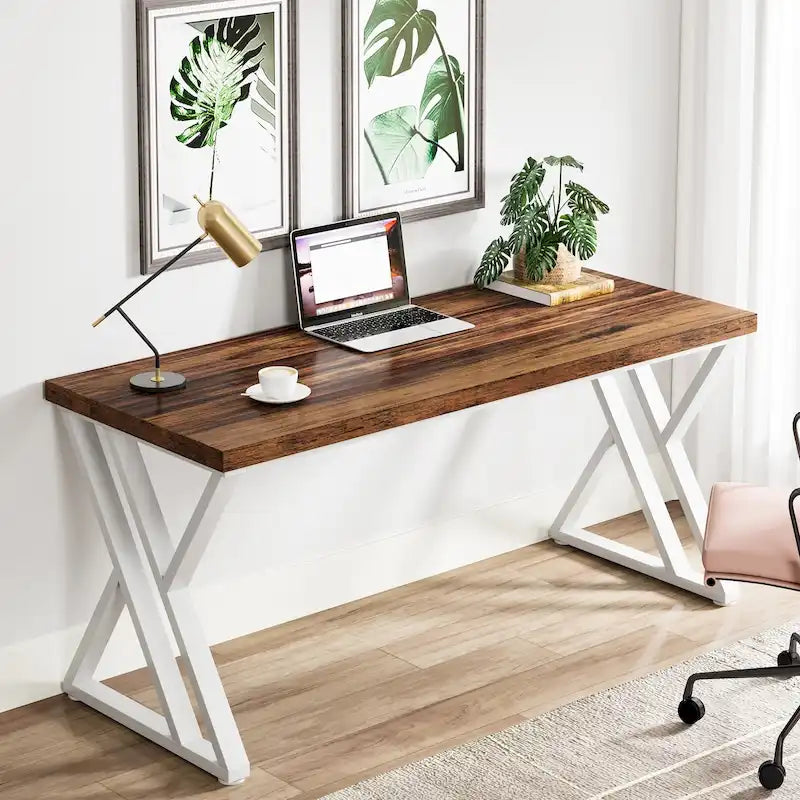 55" Industrial Computer Desk with Z-Shape Metal Legs and MDF Top, Multi-Color