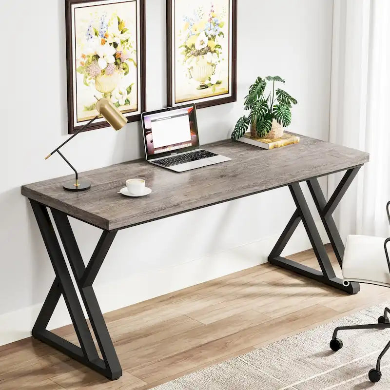 55" Industrial Computer Desk with Z-Shape Metal Legs and MDF Top, Multi-Color