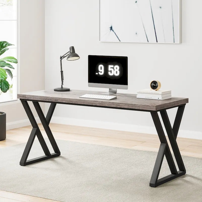 55" Industrial Computer Desk with Z-Shape Metal Legs and MDF Top, Multi-Color