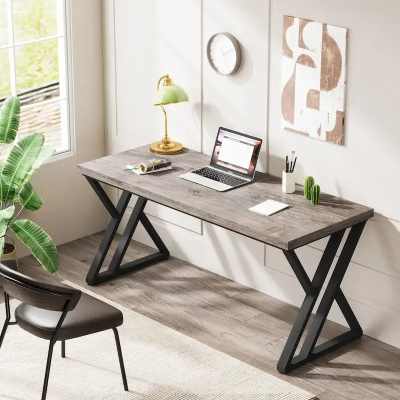 55" Industrial Computer Desk with Z-Shape Metal Legs and MDF Top, Multi-Color