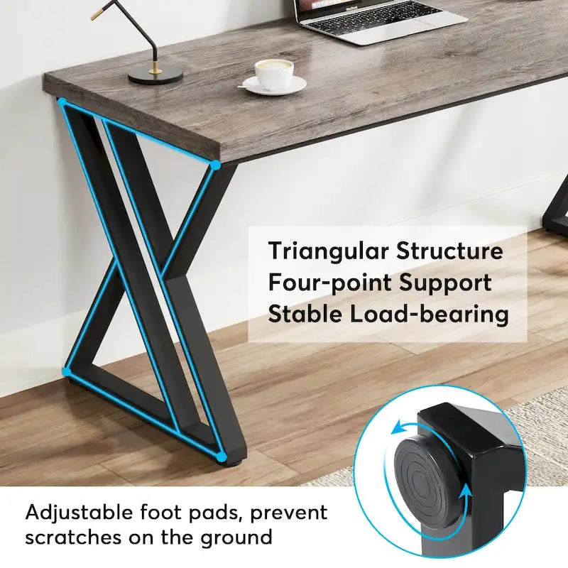 55" Industrial Computer Desk with Z-Shape Metal Legs and MDF Top, Multi-Color