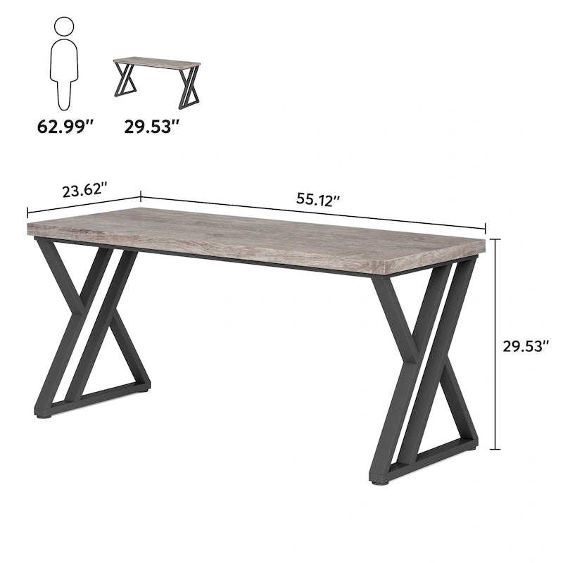 55" Industrial Computer Desk with Z-Shape Metal Legs and MDF Top, Multi-Color