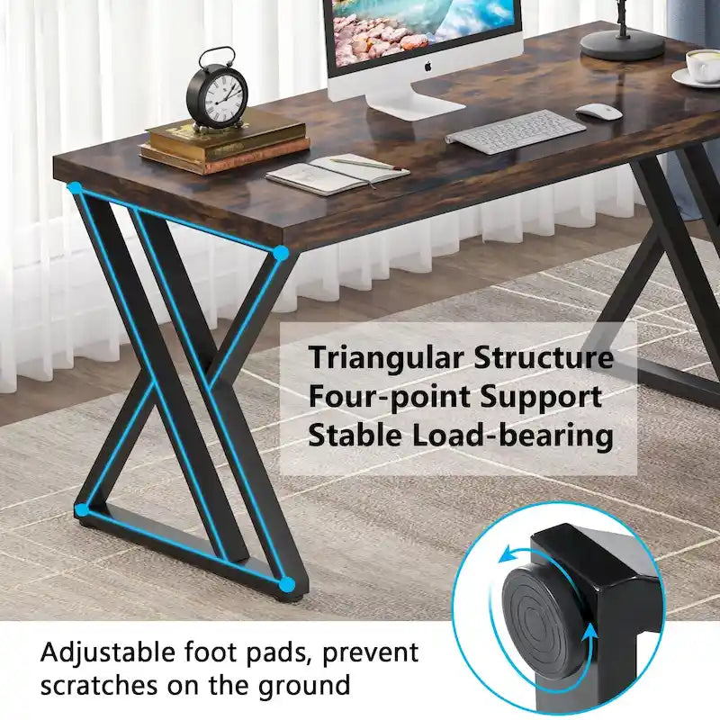 55" Industrial Computer Desk with Z-Shape Metal Legs and MDF Top, Multi-Color