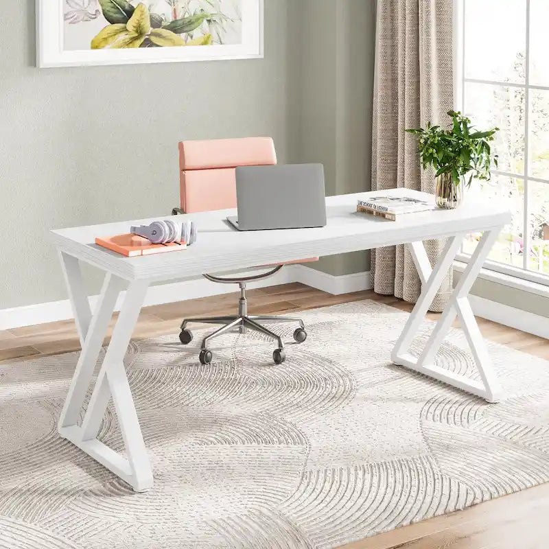 55" Industrial Computer Desk with Z-Shape Metal Legs and MDF Top, Multi-Color