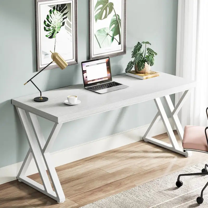 55" Industrial Computer Desk with Z-Shape Metal Legs and MDF Top, Multi-Color