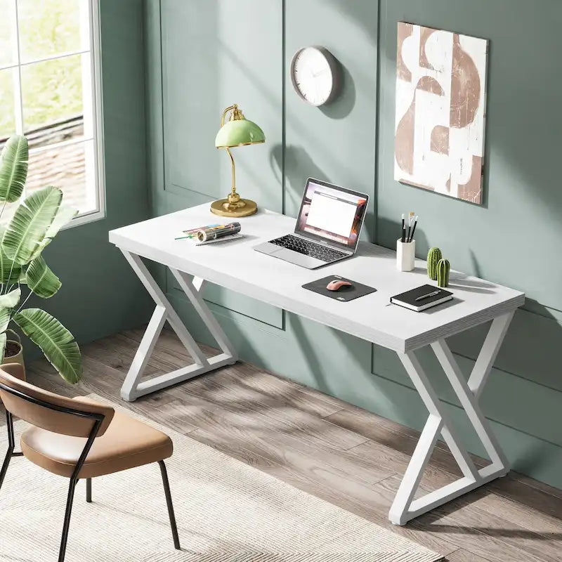 55" Industrial Computer Desk with Z-Shape Metal Legs and MDF Top, Multi-Color