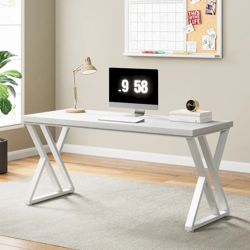 55" Industrial Computer Desk with Z-Shape Metal Legs and MDF Top, Multi-Color