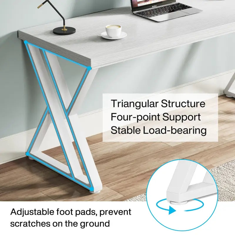 55" Industrial Computer Desk with Z-Shape Metal Legs and MDF Top, Multi-Color