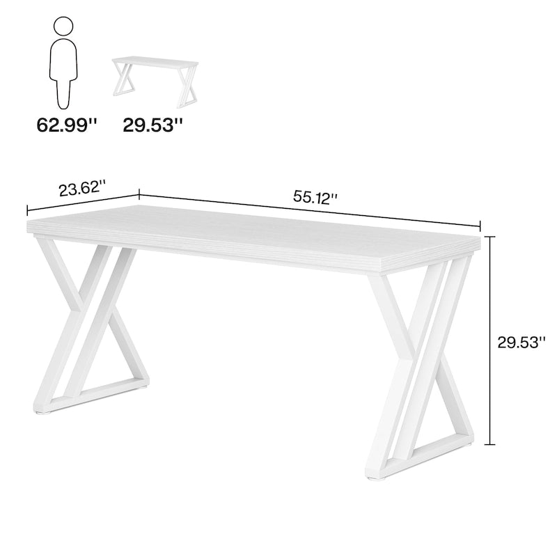 55" Industrial Computer Desk with Z-Shape Metal Legs and MDF Top, Multi-Color