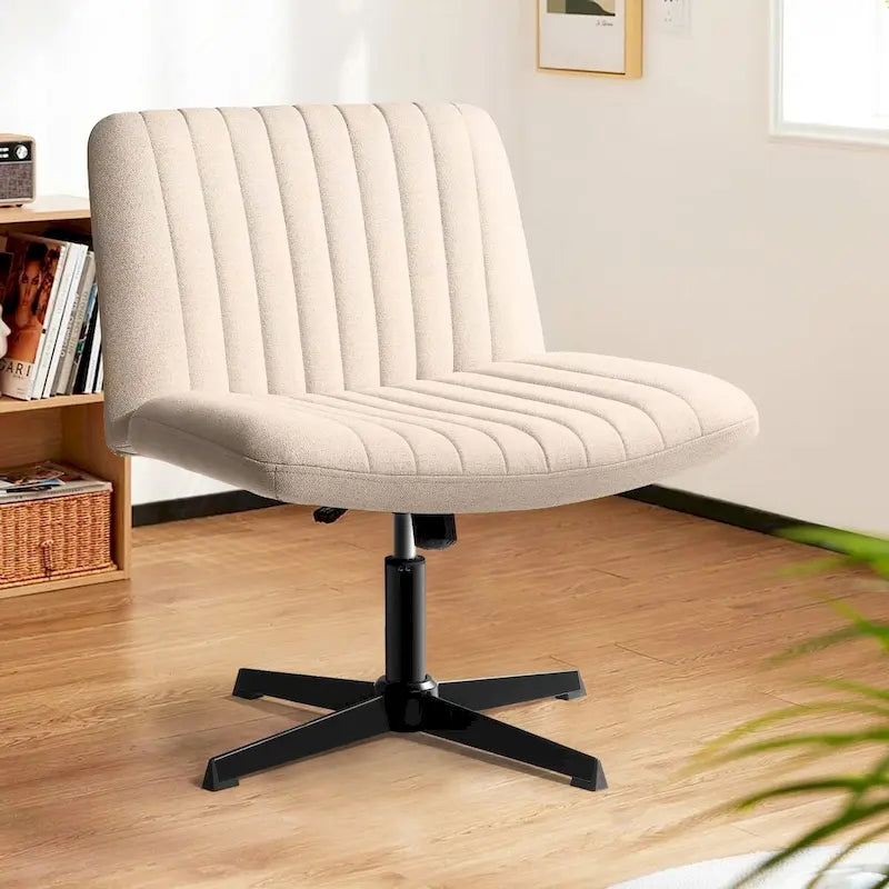Armless Fabric Swivel Office Chair No Wheels with Adjustable Height and Cross Base, Multi-Color