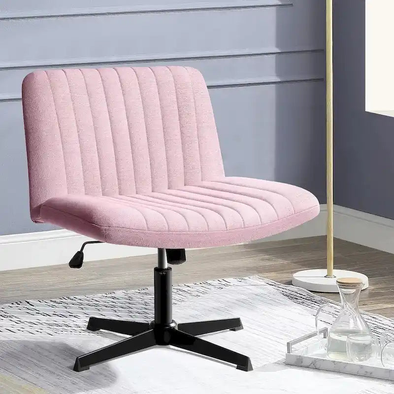 Armless Fabric Swivel Office Chair No Wheels with Adjustable Height and Cross Base, Multi-Color