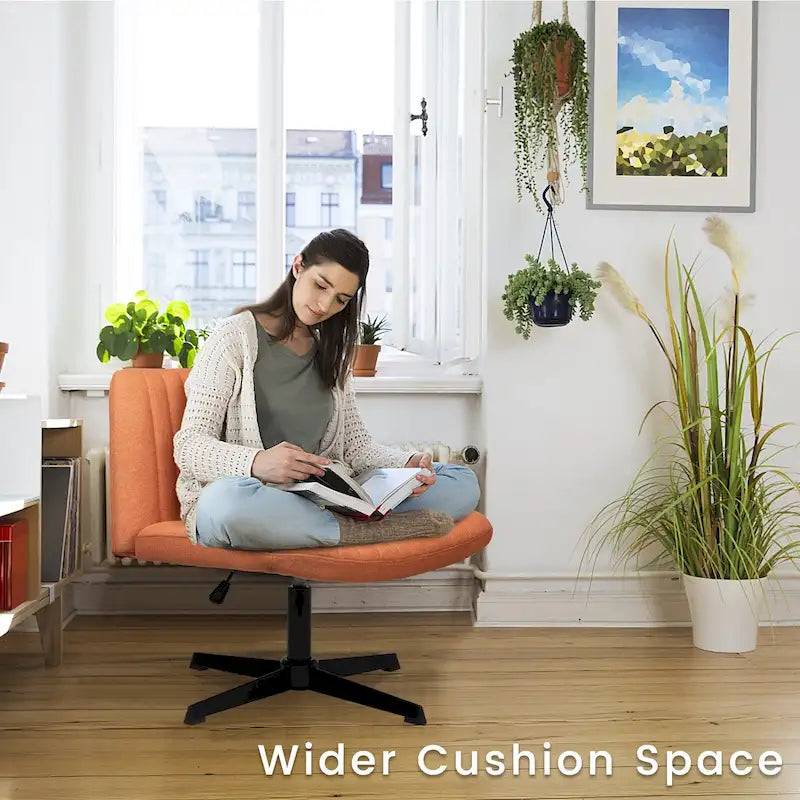 Armless Fabric Swivel Office Chair No Wheels with Adjustable Height and Cross Base, Multi-Color