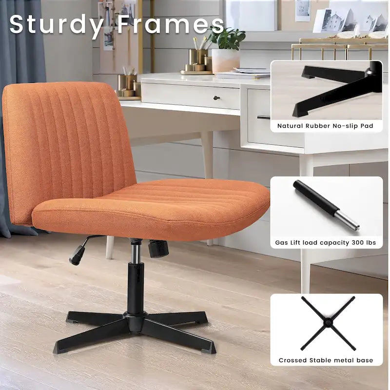 Armless Fabric Swivel Office Chair No Wheels with Adjustable Height and Cross Base, Multi-Color