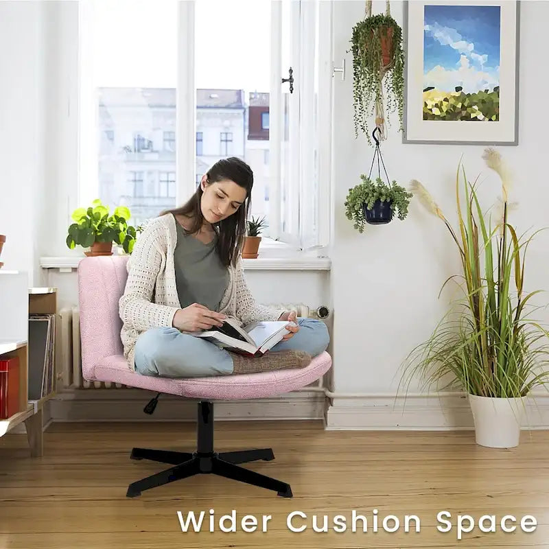 Armless Fabric Swivel Office Chair No Wheels with Adjustable Height and Cross Base, Multi-Color