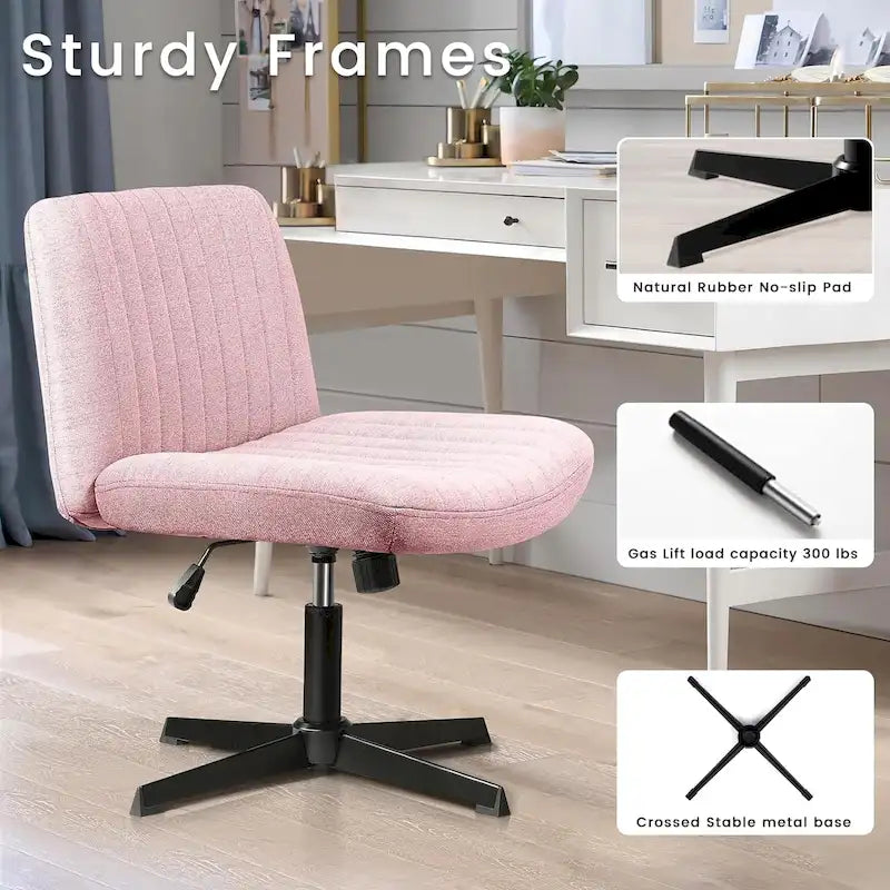 Armless Fabric Swivel Office Chair No Wheels with Adjustable Height and Cross Base, Multi-Color
