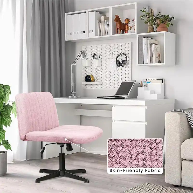 Armless Fabric Swivel Office Chair No Wheels with Adjustable Height and Cross Base, Multi-Color