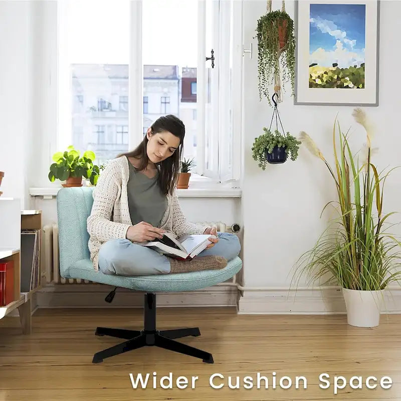 Armless Fabric Swivel Office Chair No Wheels with Adjustable Height and Cross Base, Multi-Color