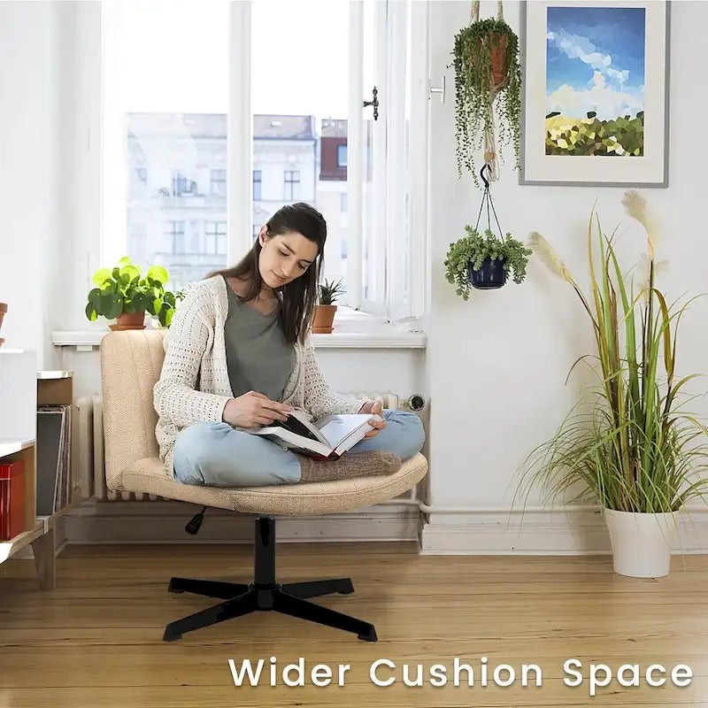 Armless Fabric Swivel Office Chair No Wheels with Adjustable Height and Cross Base, Multi-Color