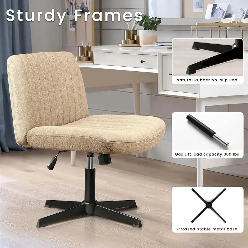 Armless Fabric Swivel Office Chair No Wheels with Adjustable Height and Cross Base, Multi-Color