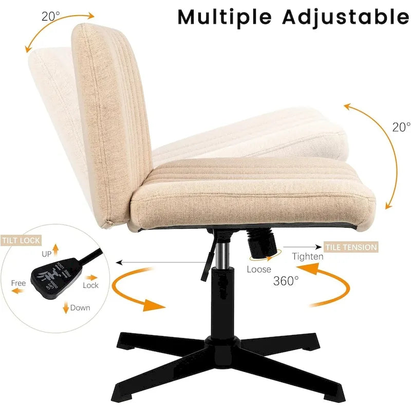 Armless Fabric Swivel Office Chair No Wheels with Adjustable Height and Cross Base, Multi-Color