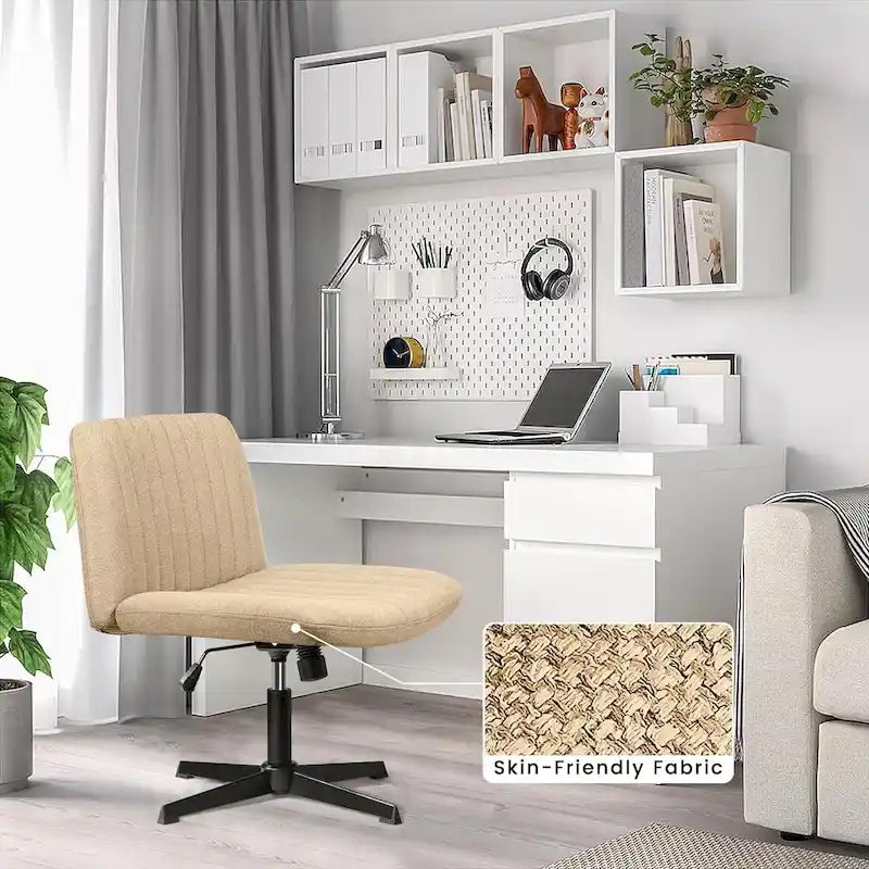 Armless Fabric Swivel Office Chair No Wheels with Adjustable Height and Cross Base, Multi-Color