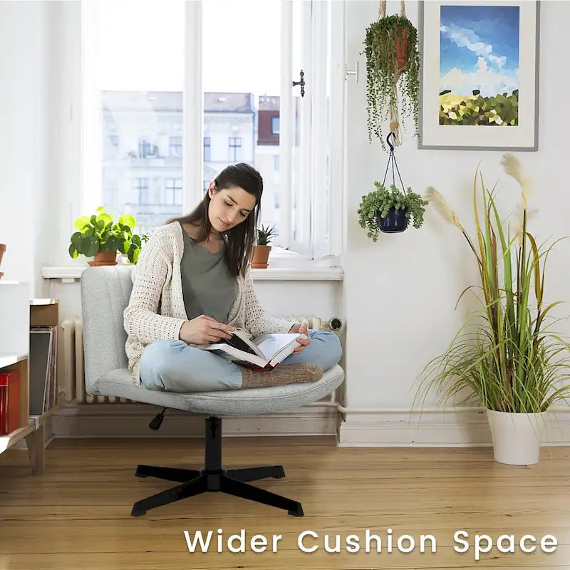 Armless Fabric Swivel Office Chair No Wheels with Adjustable Height and Cross Base, Multi-Color