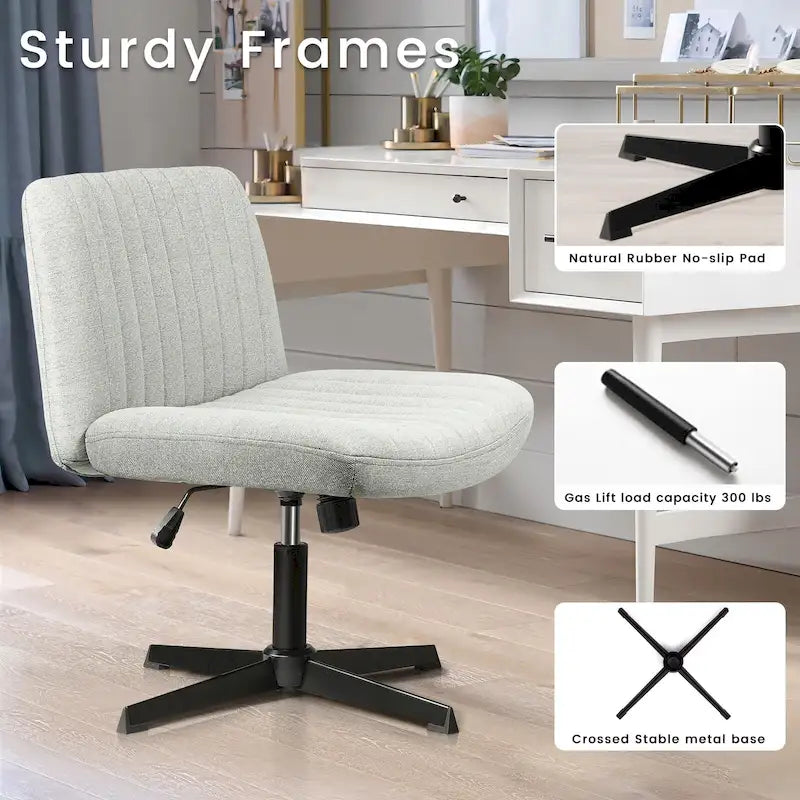 Armless Fabric Swivel Office Chair No Wheels with Adjustable Height and Cross Base, Multi-Color
