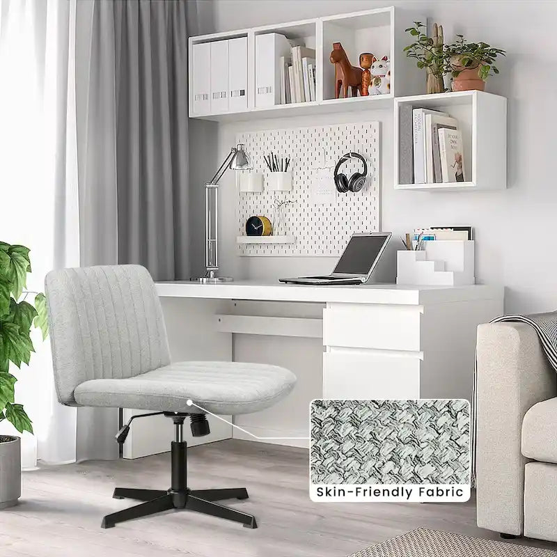 Armless Fabric Swivel Office Chair No Wheels with Adjustable Height and Cross Base, Multi-Color