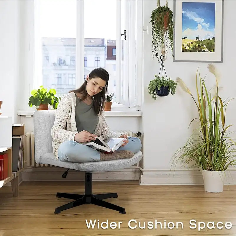 Armless Fabric Swivel Office Chair No Wheels with Adjustable Height and Cross Base, Multi-Color