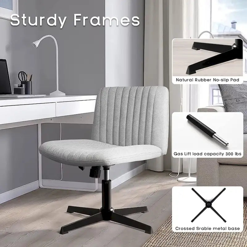 Armless Fabric Swivel Office Chair No Wheels with Adjustable Height and Cross Base, Multi-Color