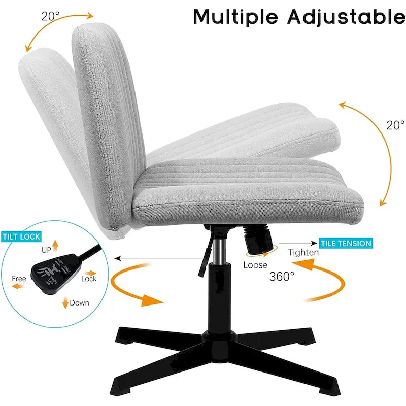 Armless Fabric Swivel Office Chair No Wheels with Adjustable Height and Cross Base, Multi-Color