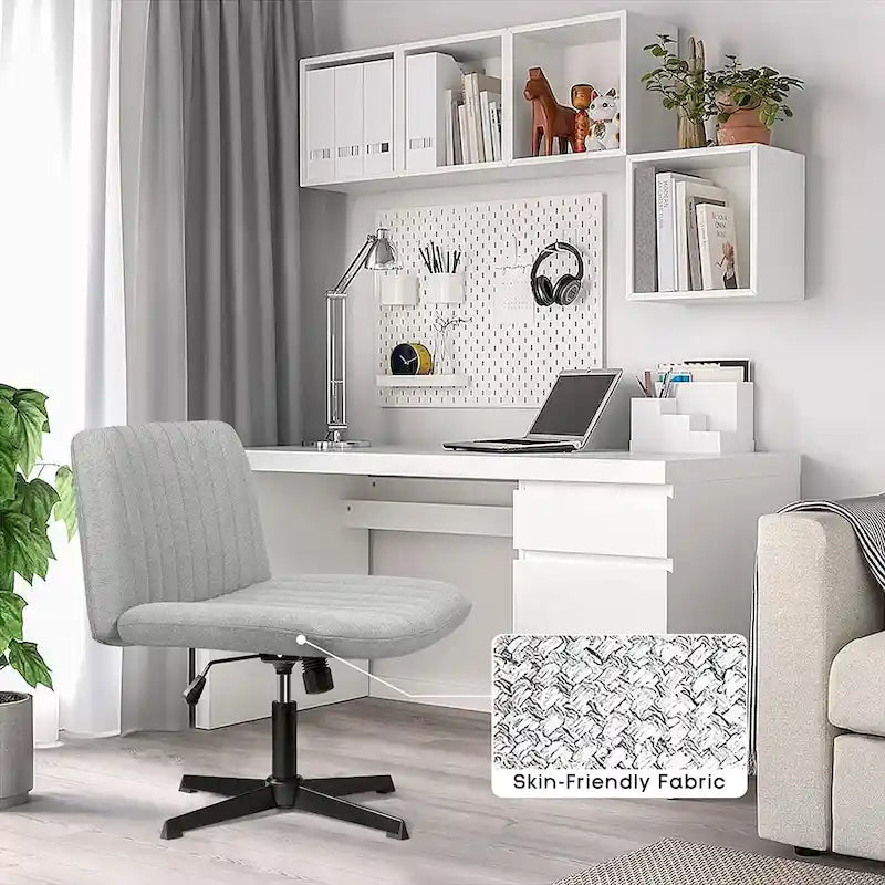Armless Fabric Swivel Office Chair No Wheels with Adjustable Height and Cross Base, Multi-Color