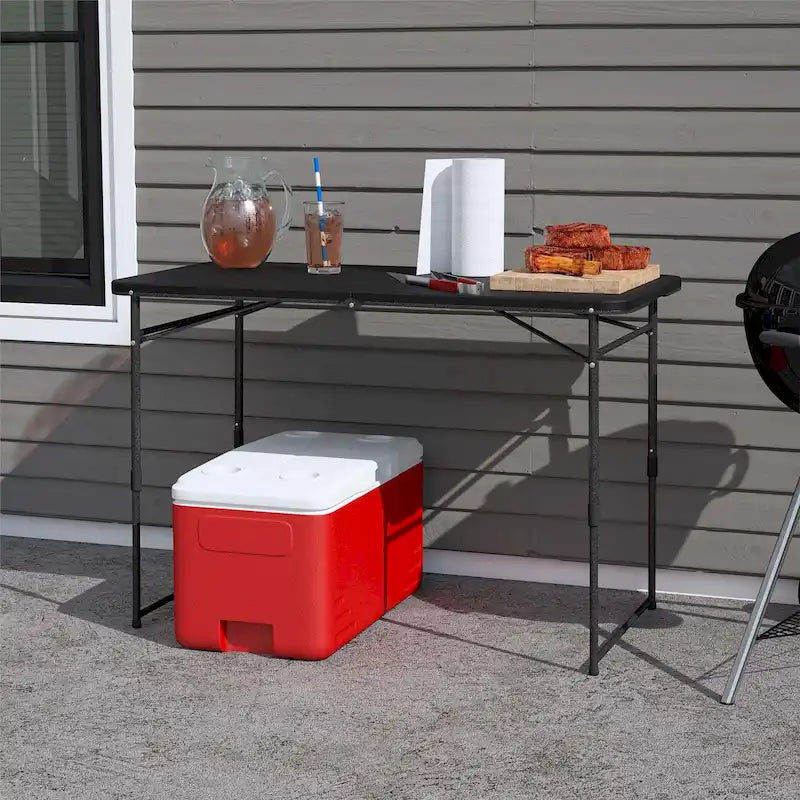 4 ft. Fold-in-Half Portable Utility Table with Adjustable Height, Indoor and Outdoor