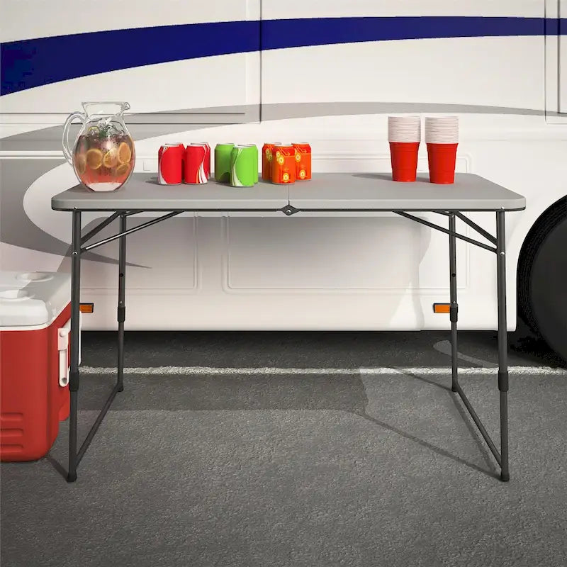 4 ft. Fold-in-Half Portable Utility Table with Adjustable Height, Indoor and Outdoor