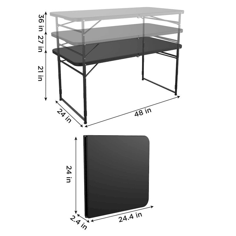 4 ft. Fold-in-Half Portable Utility Table with Adjustable Height, Indoor and Outdoor