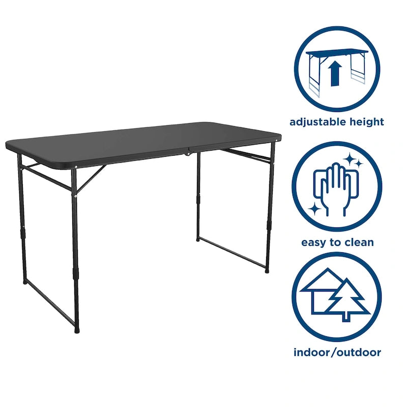 4 ft. Fold-in-Half Portable Utility Table with Adjustable Height, Indoor and Outdoor