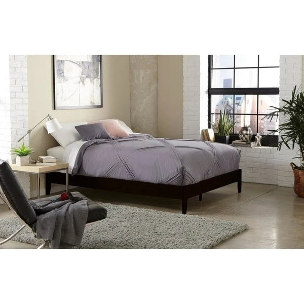 Pine Wood Transitional Platform Bed with Tapered Legs, Espresso Natural and White