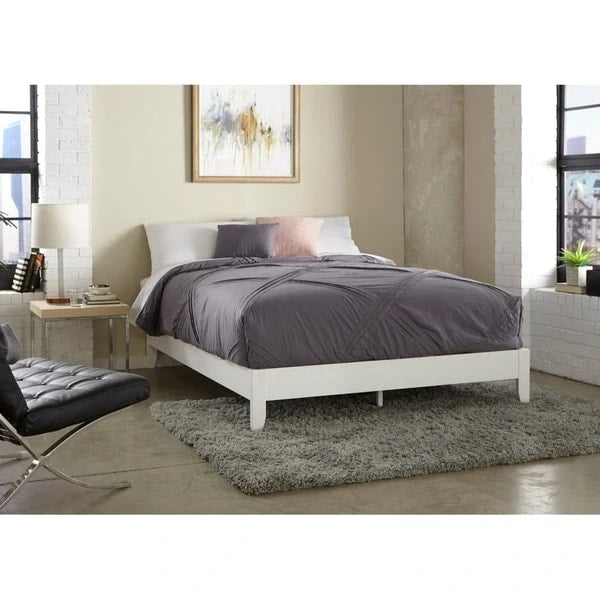 Pine Wood Transitional Platform Bed with Tapered Legs, Espresso Natural and White