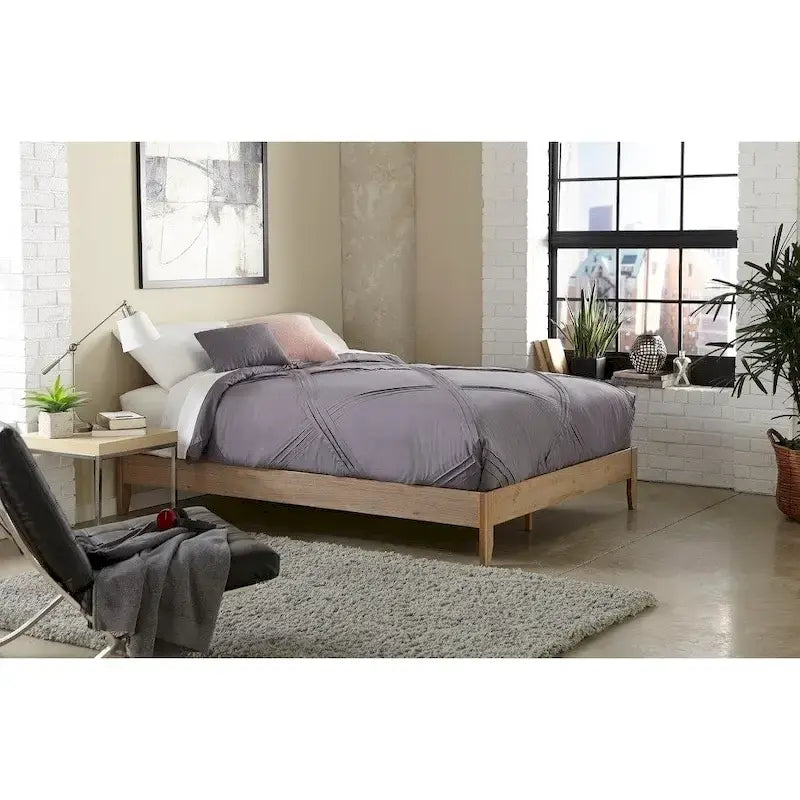 Pine Wood Transitional Platform Bed with Tapered Legs, Espresso Natural and White