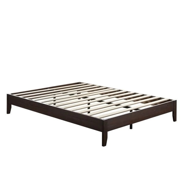 Pine Wood Transitional Platform Bed with Tapered Legs, Espresso Natural and White
