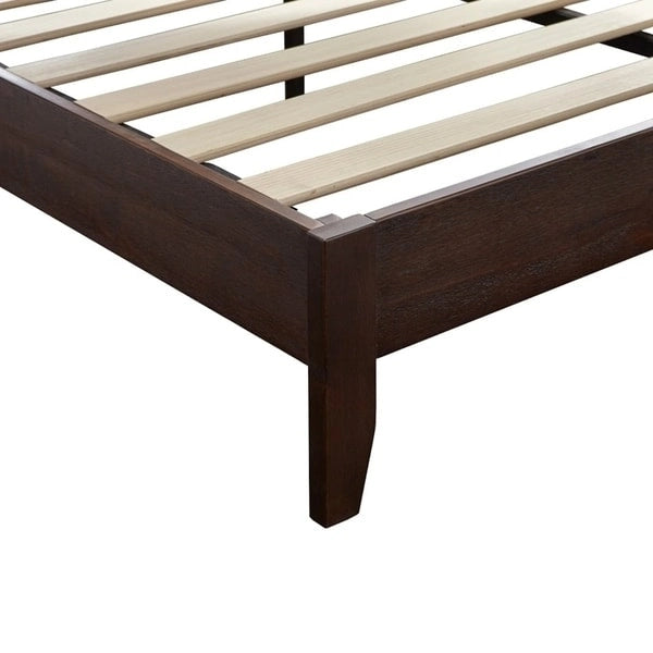Pine Wood Transitional Platform Bed with Tapered Legs, Espresso Natural and White
