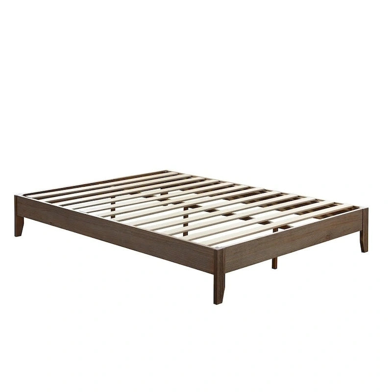 Pine Wood Transitional Platform Bed with Tapered Legs, Espresso Natural and White