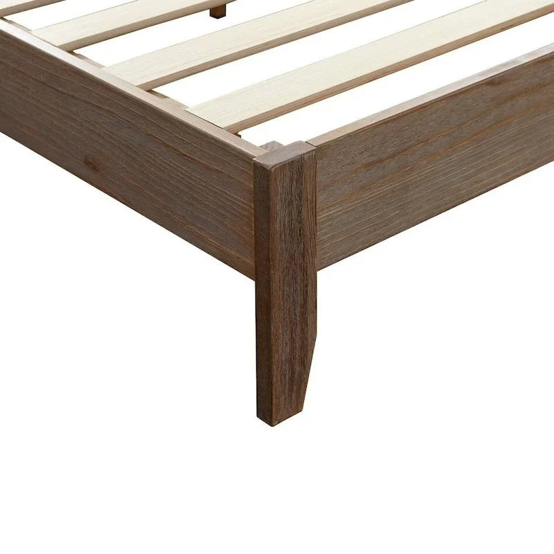 Pine Wood Transitional Platform Bed with Tapered Legs, Espresso Natural and White