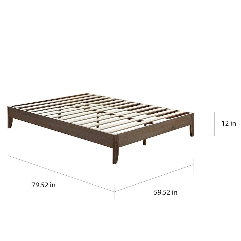 Pine Wood Transitional Platform Bed with Tapered Legs, Espresso Natural and White