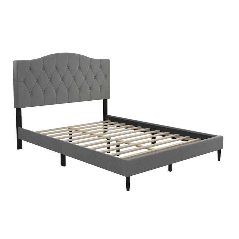 Button Tufted Camelback Upholstered Platform Bed with Foam Headboard, Multi-Color